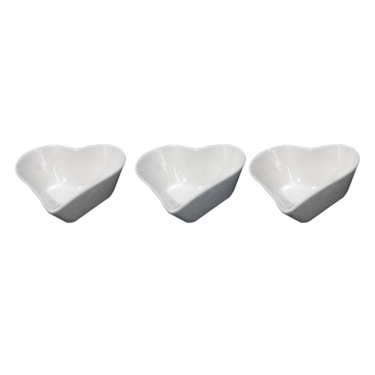 Jogo 3 Bowls Coração em Porcelana Branco - 10 cm - Ela Decora