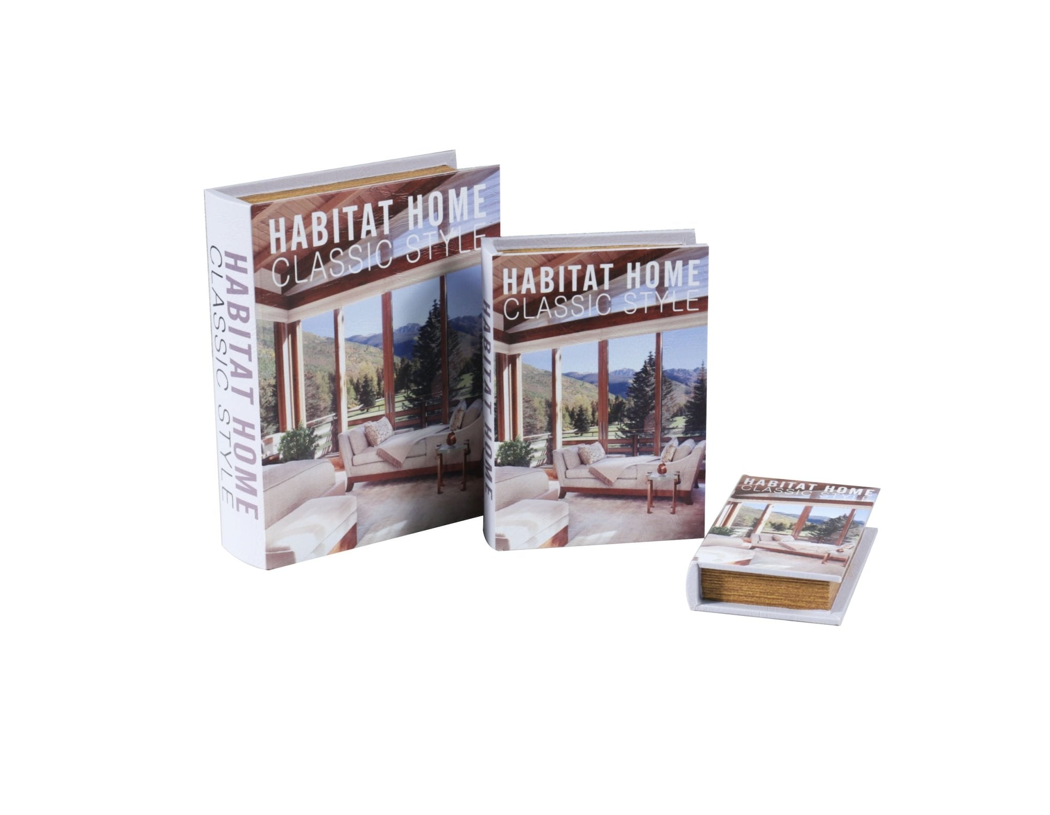 Jogo 3 Caixas Livros em MDF Desenho Habitat - Ela Decora