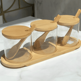 Jogo 3 Porta Condimentos com Suporte de Bambu e Colher 4 Peças - Ela Decora