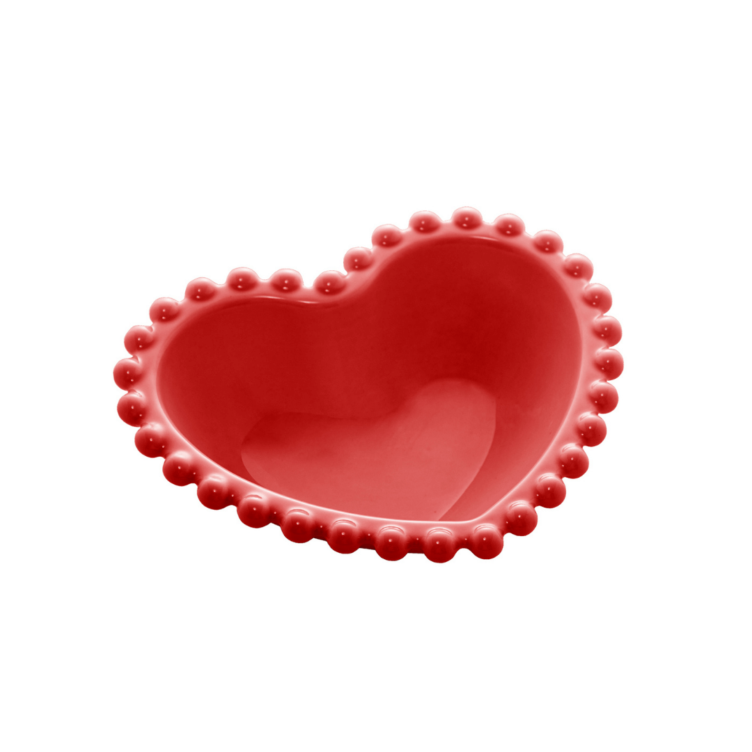 Jogo 4 Bowls em Porcelana Coração Beads Vermelho 13cm - Ela Decora