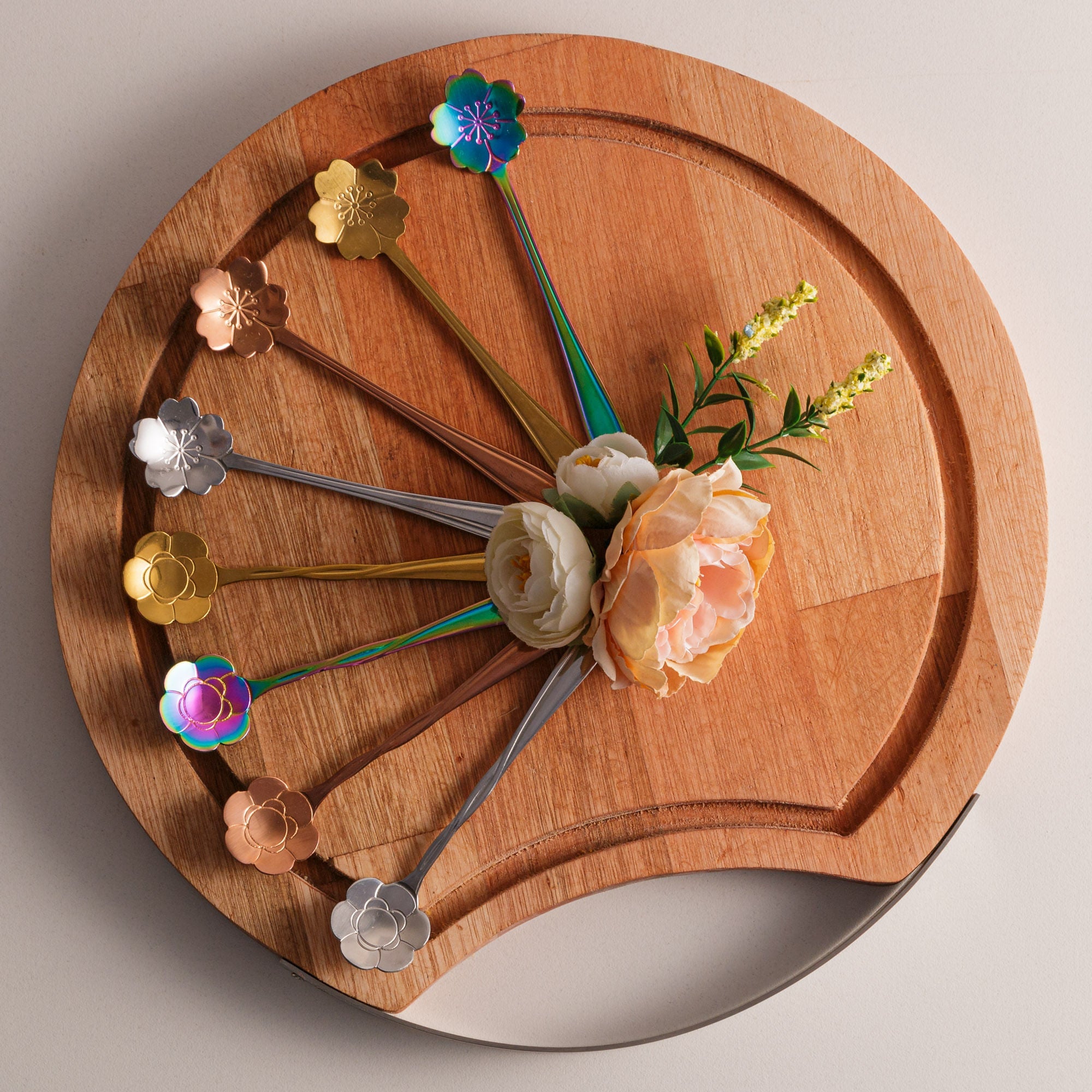Jogo 4 Colheres Para Chá Flores Aço Inox Rose Gold - Ela Decora