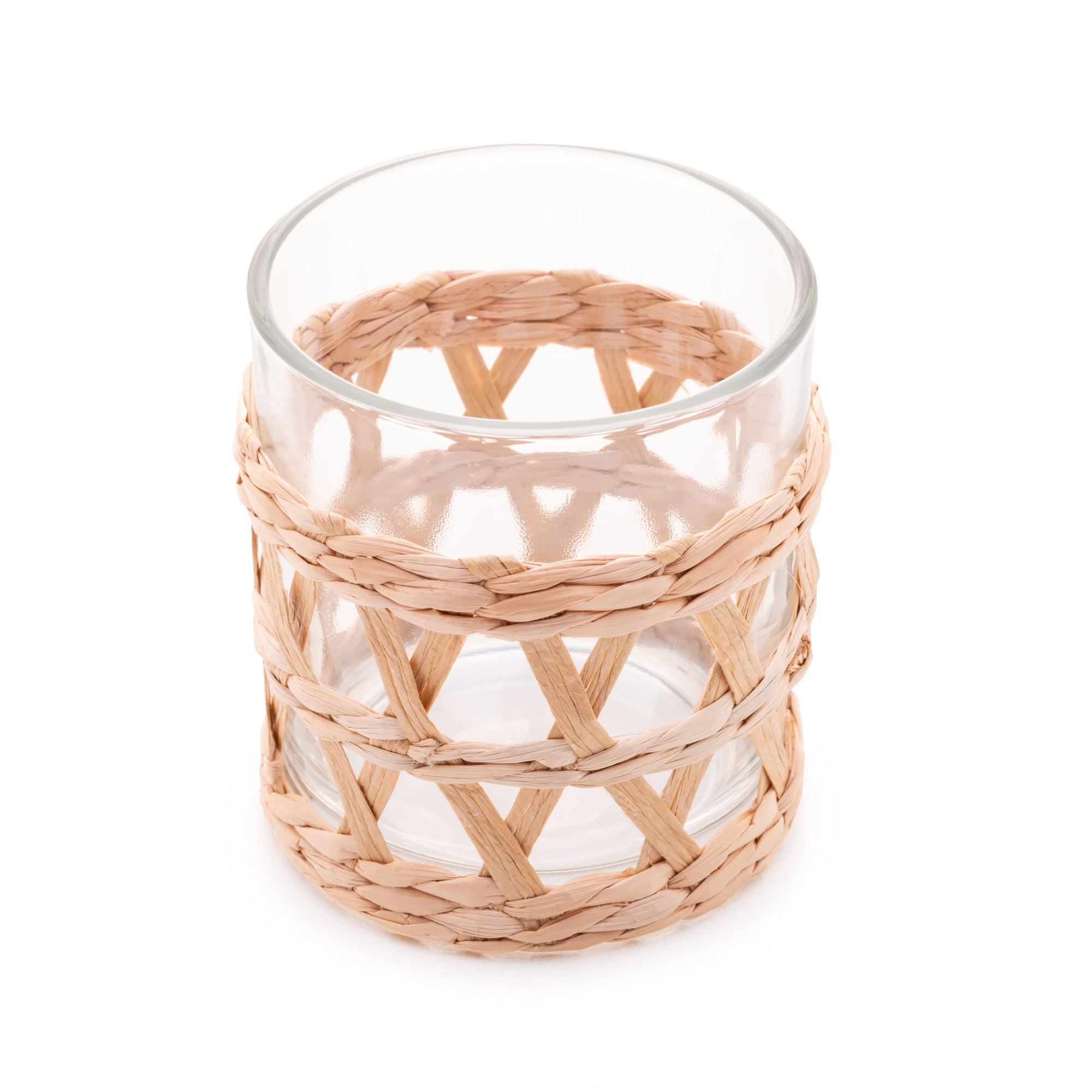 Jogo 4 Copos Baixos de Vidro com Sisal 320ml - Ela Decora