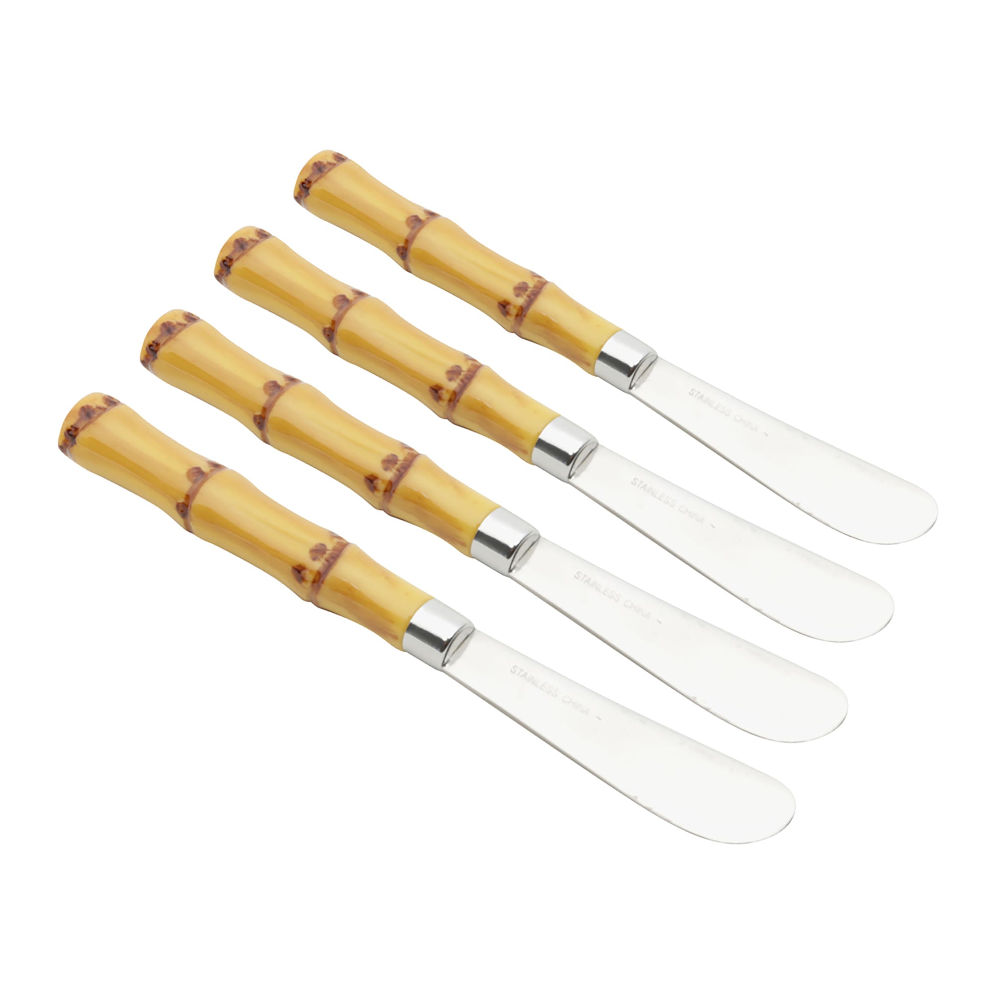 Jogo 4 Espátulas Luxo Bambu em Aço Inox com Cabo de Plástico 16cm - Ela Decora