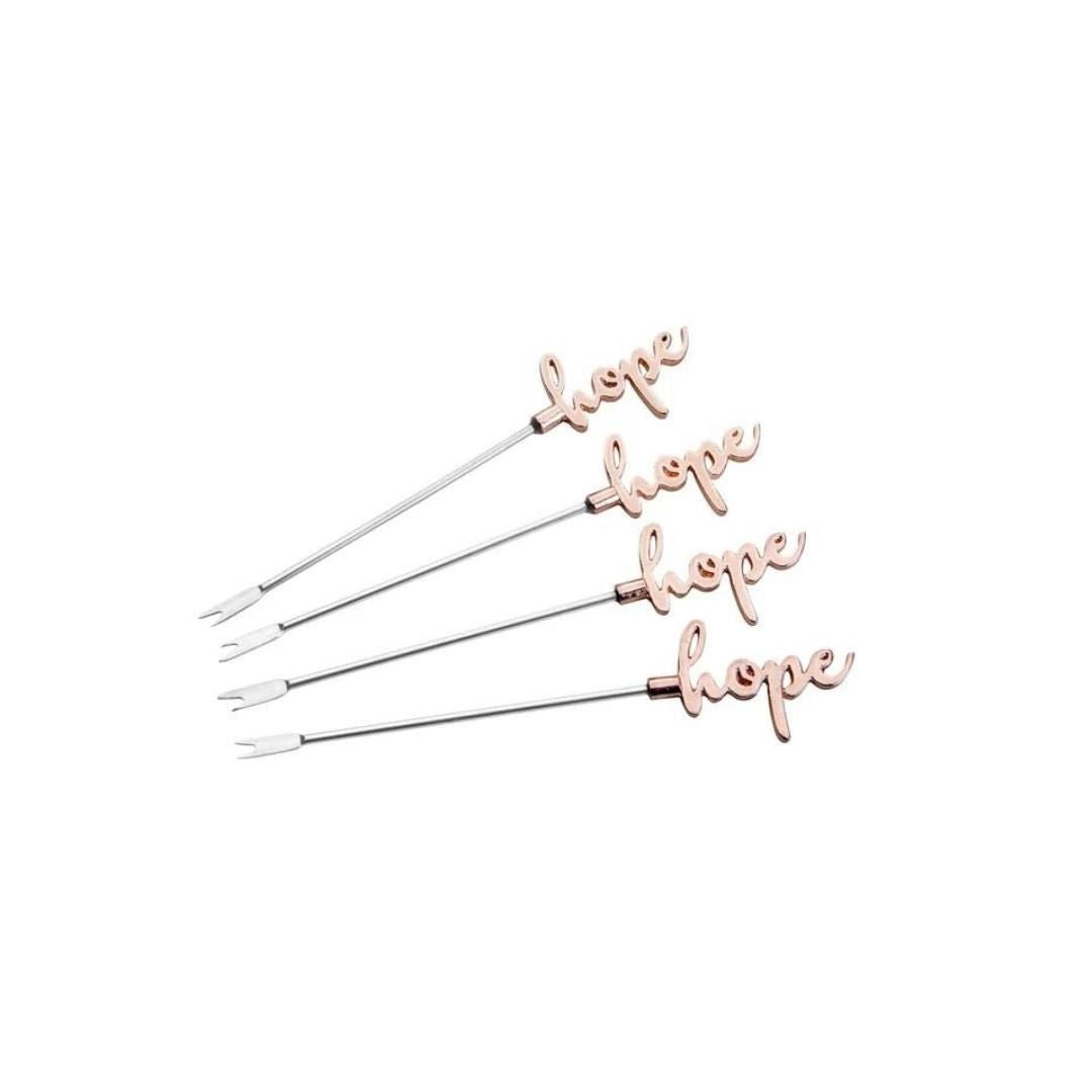 Jogo 4 Palitos para Petisco Hope Zamac Rose Gold - Ela Decora