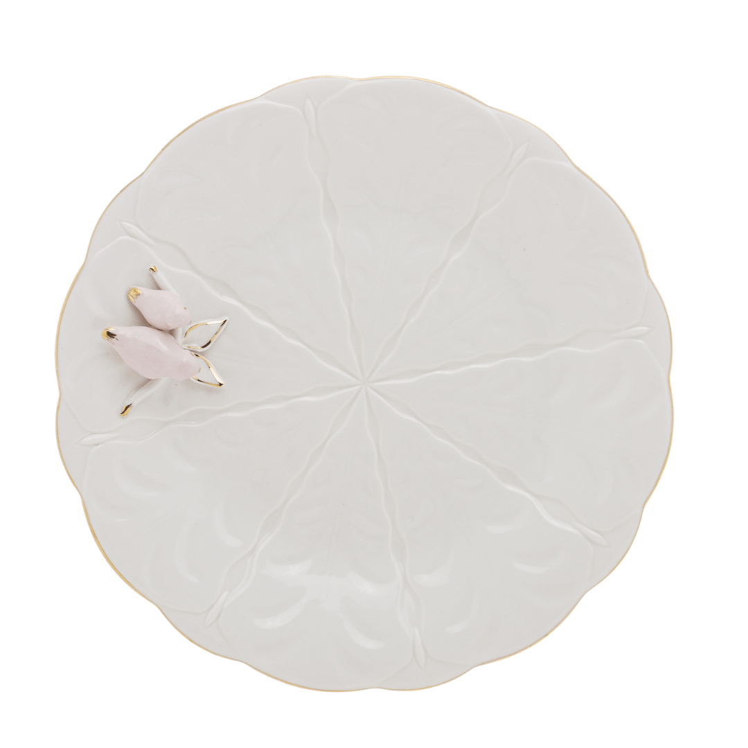 Jogo 4 Pratos para Sobremesa Bird Porcelana Branco 20cm - Ela Decora