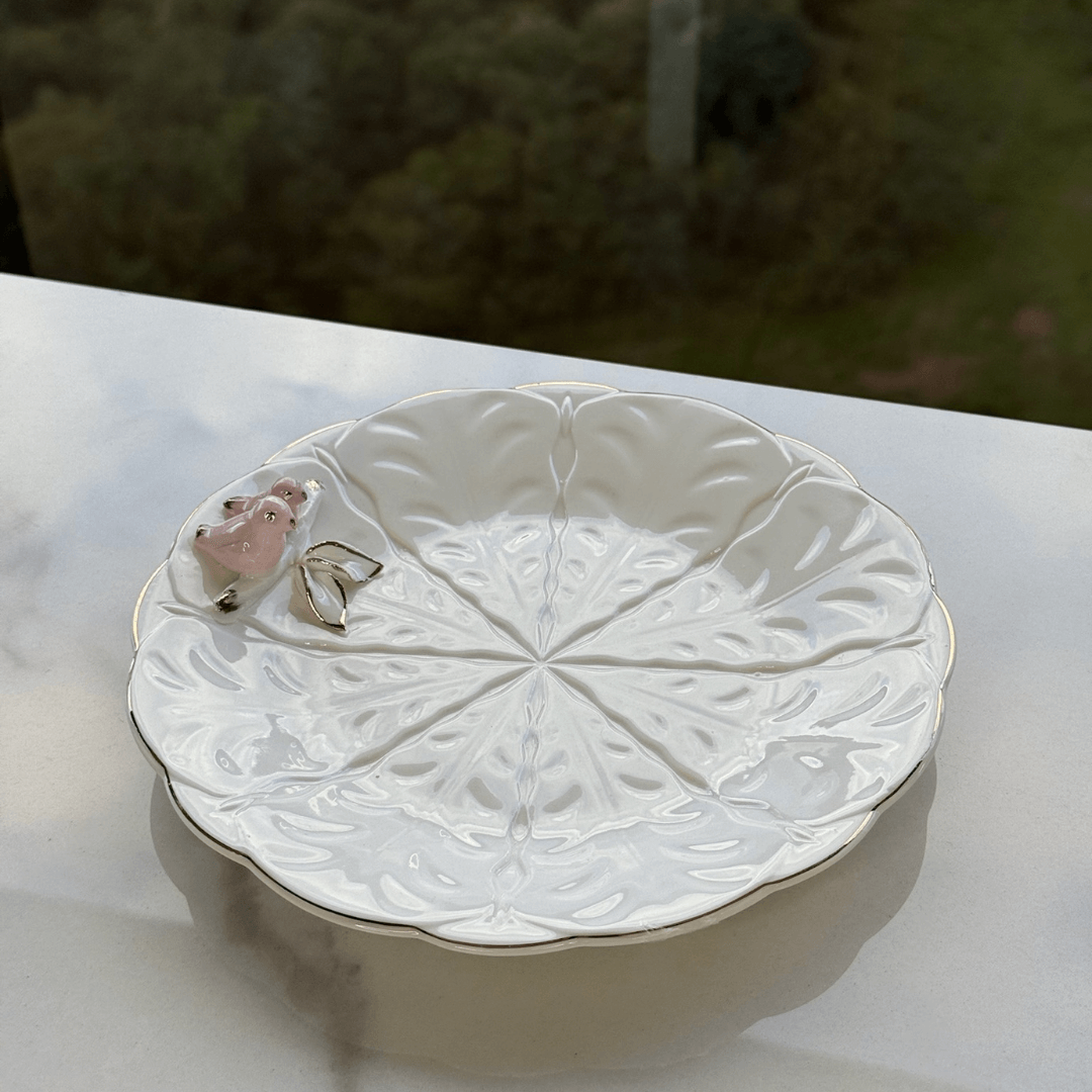 Jogo 4 Pratos para Sobremesa Bird Porcelana Branco 20cm - Ela Decora