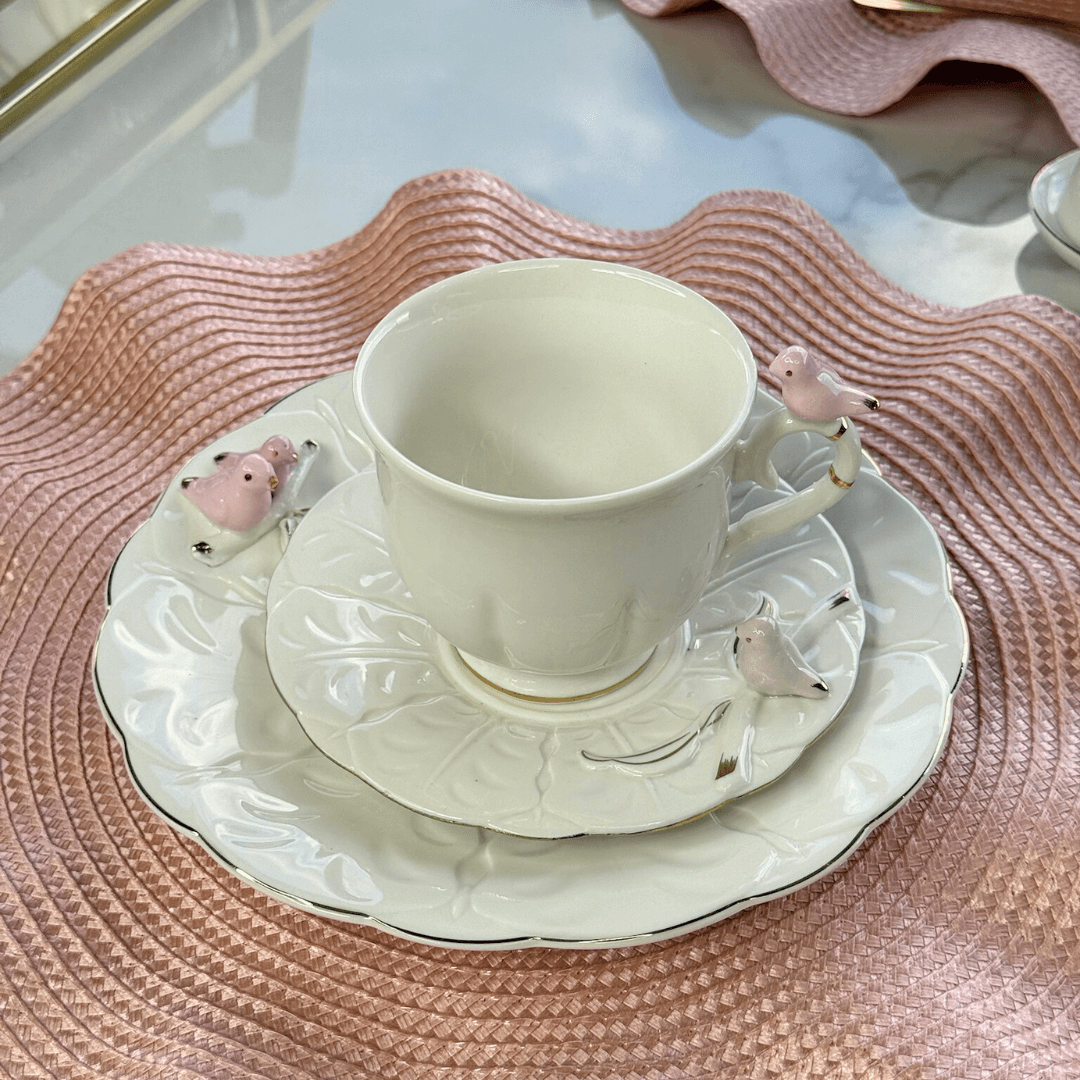 Jogo 4 Pratos para Sobremesa Bird Porcelana Branco 20cm - Ela Decora