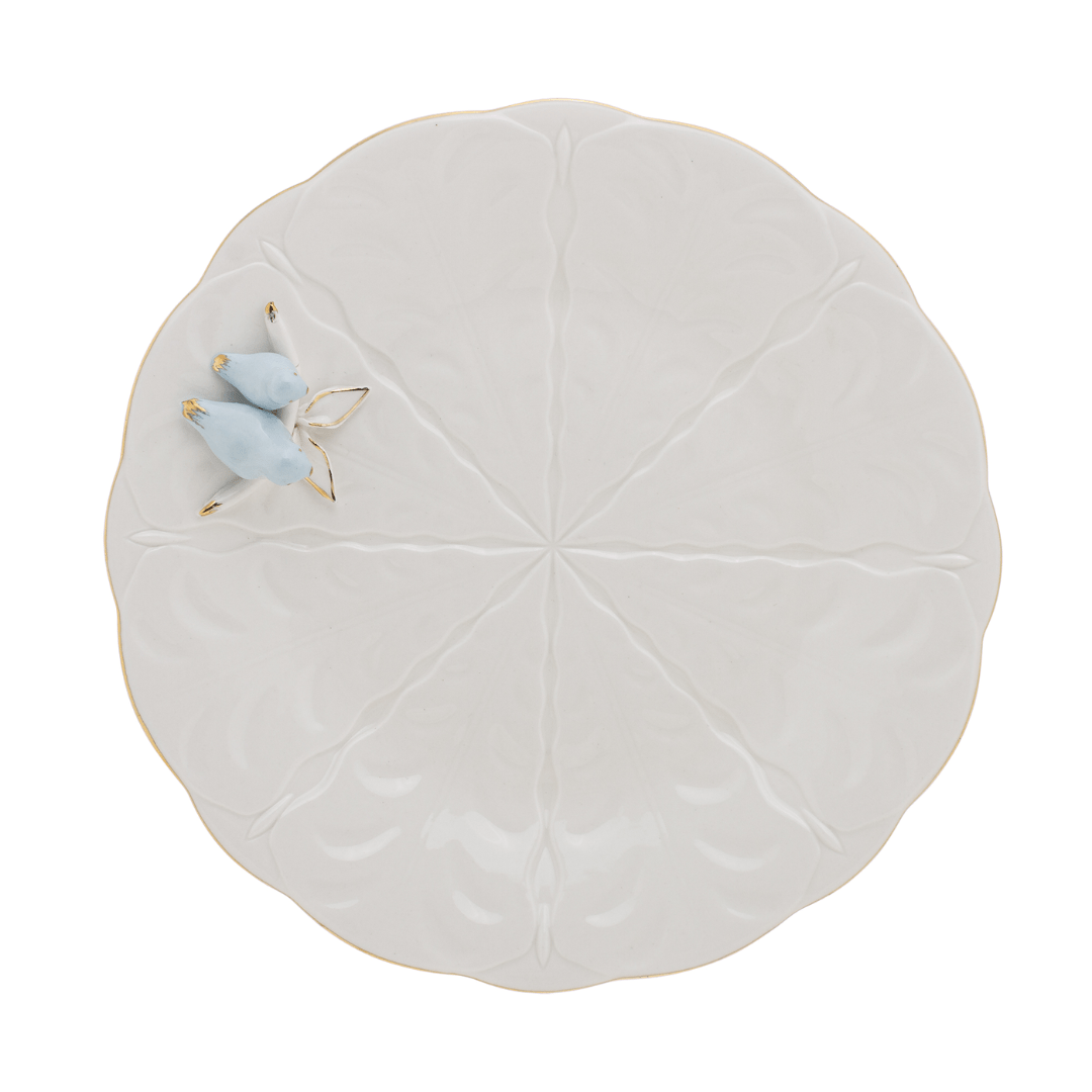 Jogo 4 Pratos para Sobremesa Bird Porcelana Branco 20cm - Ela Decora