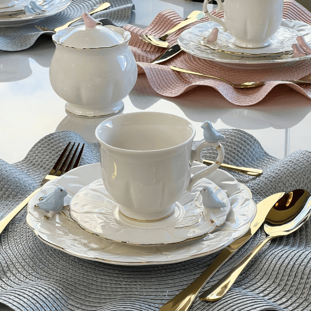 Jogo 4 Pratos para Sobremesa Bird Porcelana Branco 20cm - Ela Decora