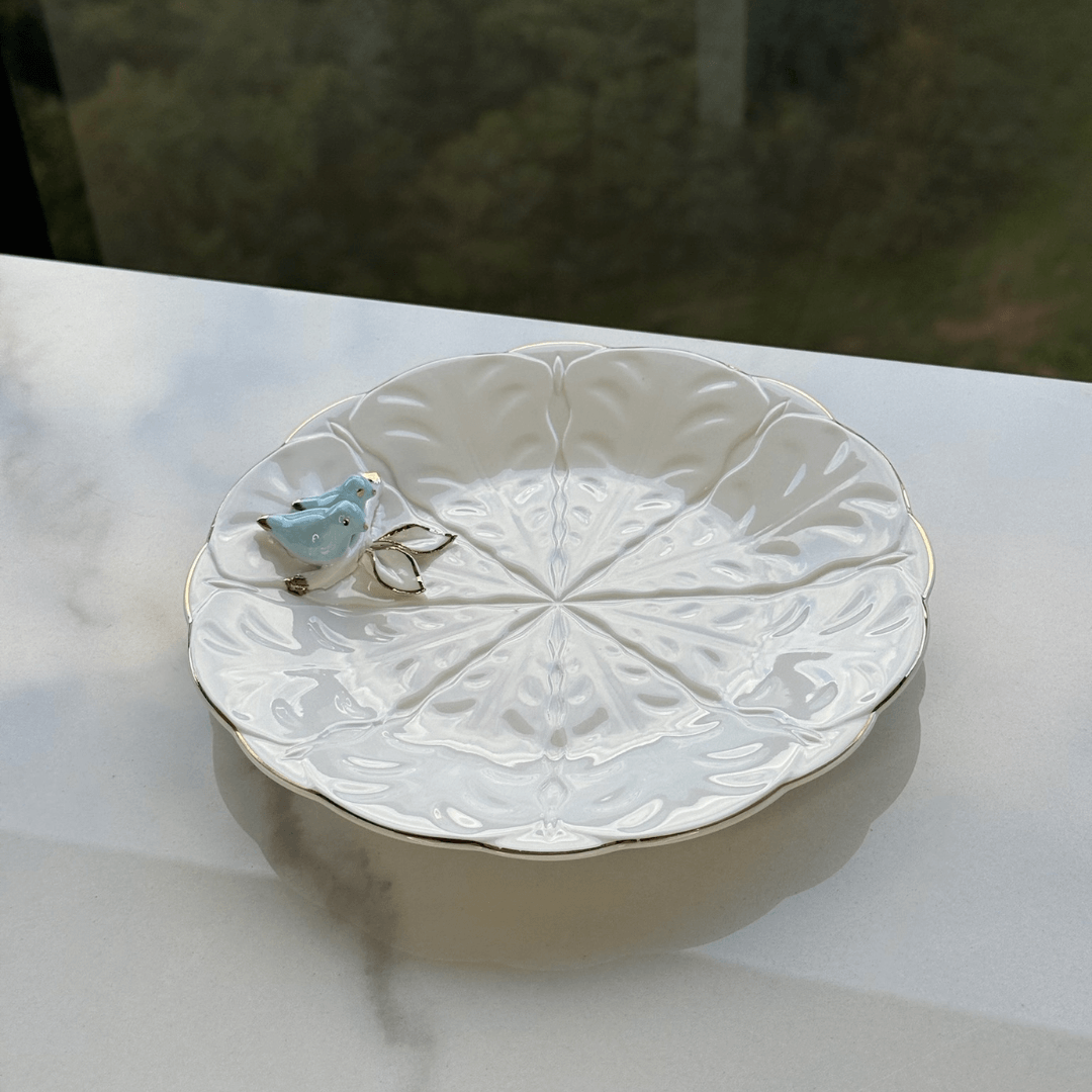 Jogo 4 Pratos para Sobremesa Bird Porcelana Branco 20cm - Ela Decora