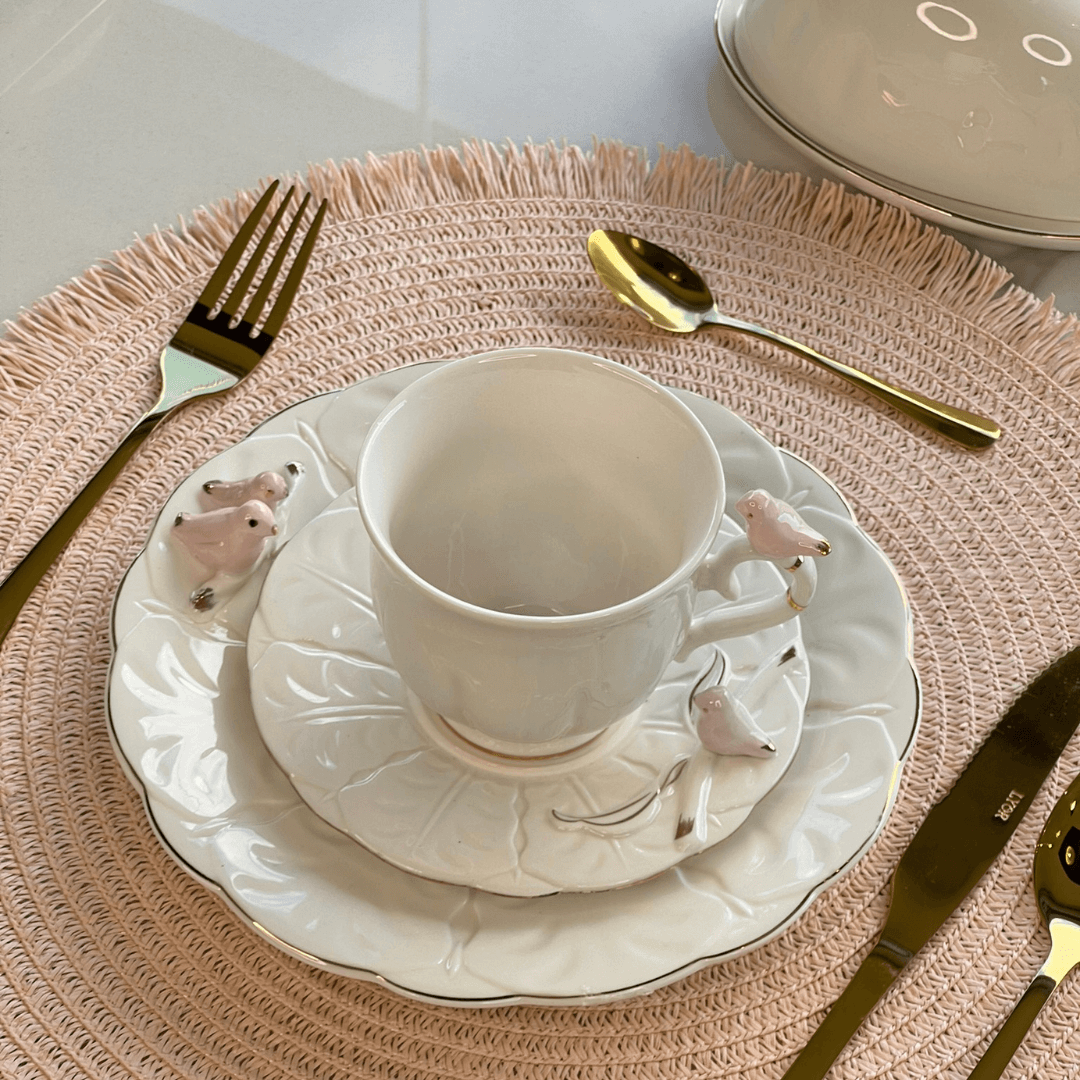 Jogo 4 Pratos para Sobremesa Bird Porcelana Branco 20cm - Ela Decora