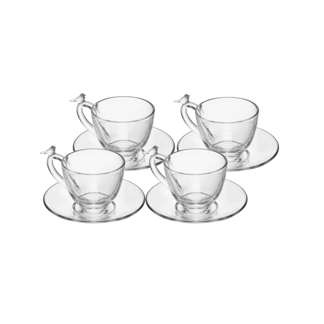 Jogo 4 Xícaras de Café Bird com Pires Cristal 80ml - Ela Decora