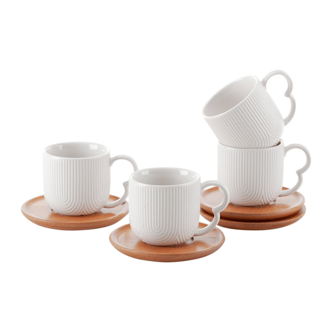 Jogo 4 Xicaras de Café com Pires de Cerâmica Oasis Branca 90ml - Ela Decora