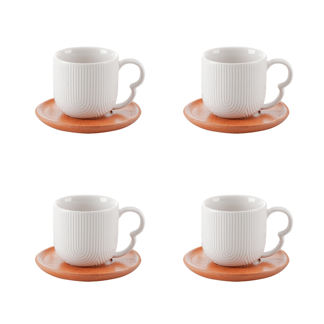 Jogo 4 Xicaras de Café com Pires de Cerâmica Oasis Branca 90ml - Ela Decora