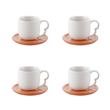 Jogo 4 Xicaras de Café com Pires de Cerâmica Oasis Branca 90ml - Ela Decora