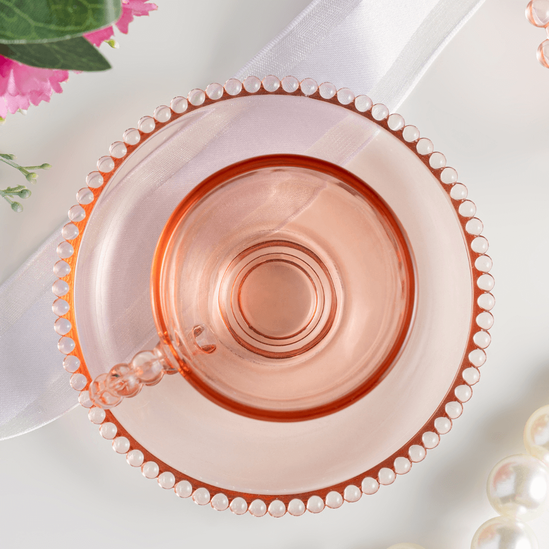 Jogo 4 Xicaras de Café Cristal de Chumbo com Pires Pearl Rosa 80ml - Ela Decora