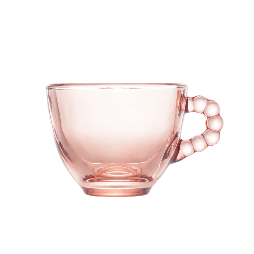 Jogo 4 Xicaras de Café Cristal de Chumbo com Pires Pearl Rosa 80ml - Ela Decora