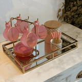 Jogo 4 Xicaras de Chá com Pires Fio de Ouro em Cristal Rosa 170ml - Ela Decora