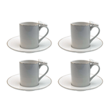 Jogo 4 Xícaras para Café com Pires Rammoudie Borboleta New Bone Borda Dourada 100ml 8 Peças - Ela Decora