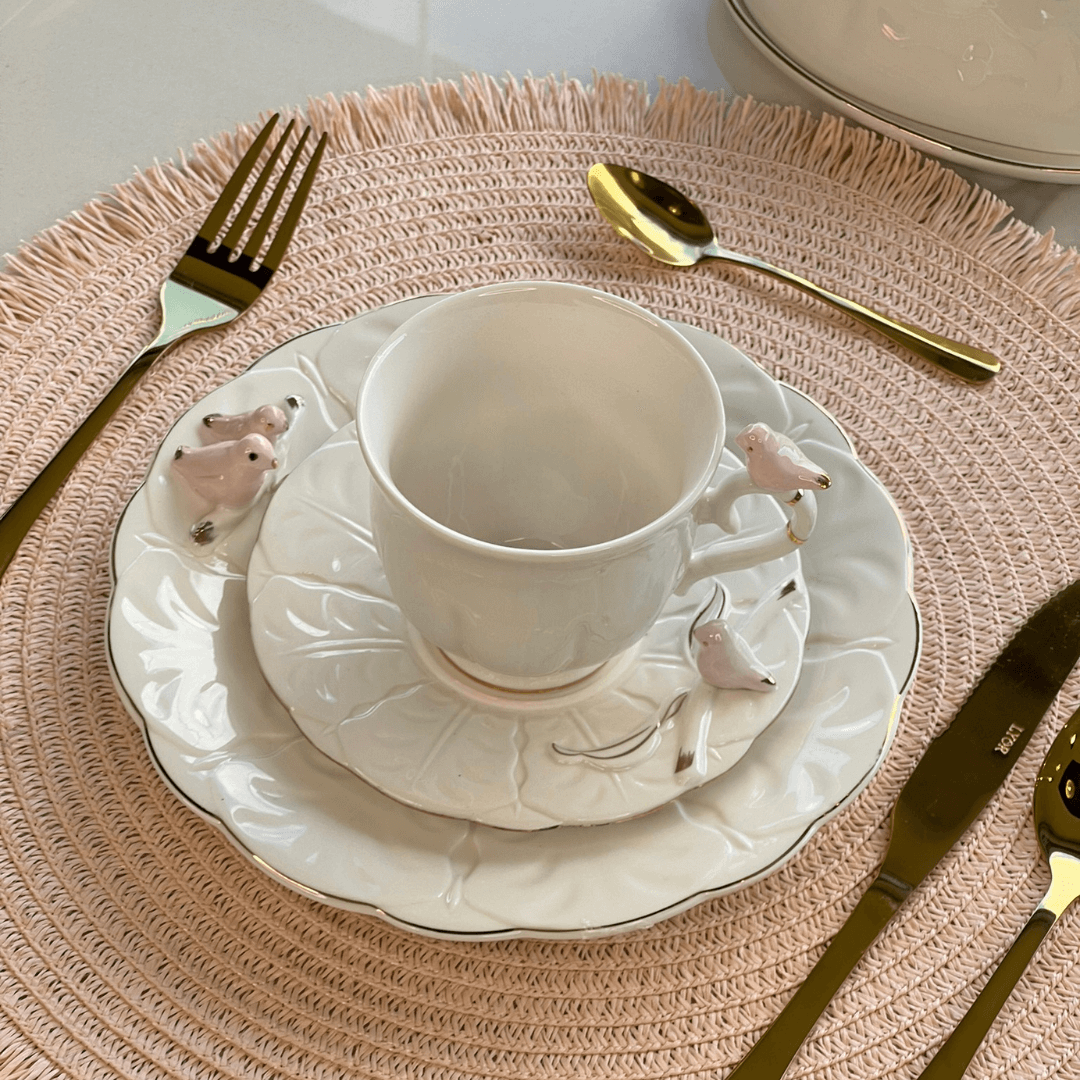 Jogo 4 Xicaras para Chá em Porcelana Birds Branca 200ml - Ela Decora