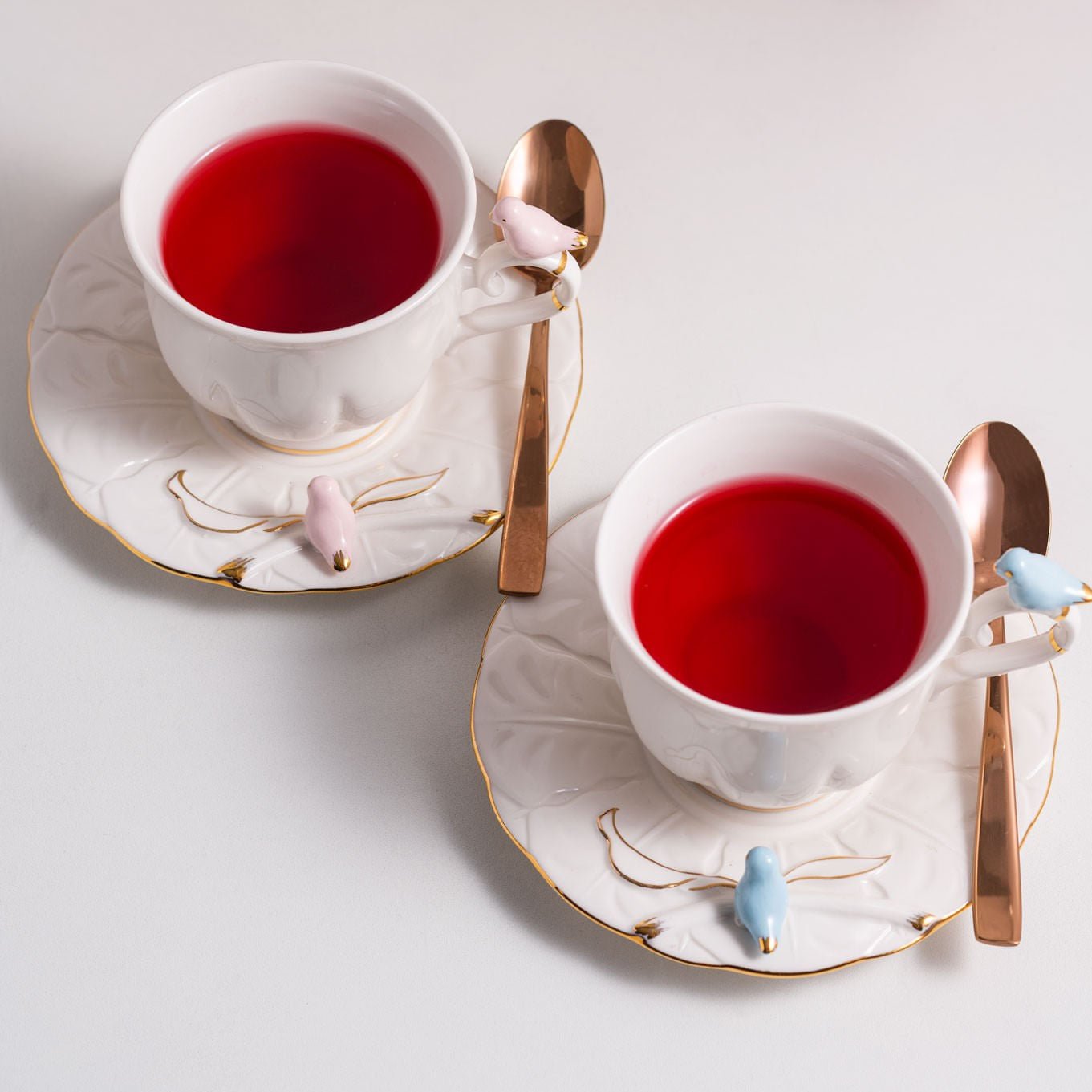 Jogo 4 Xicaras para Chá em Porcelana Birds Branca 200ml - Ela Decora