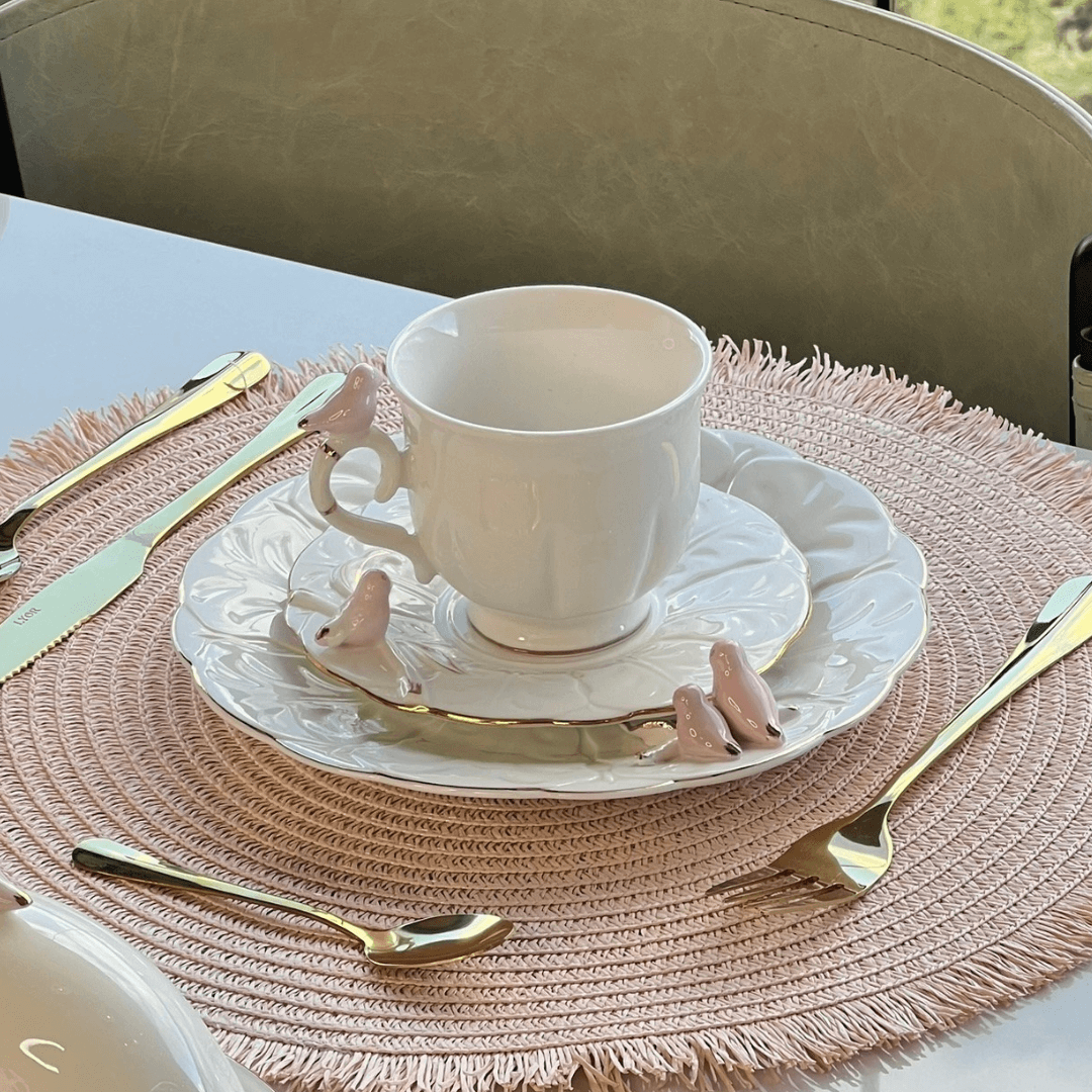 Jogo 4 Xicaras para Chá em Porcelana Birds Branca 200ml - Ela Decora