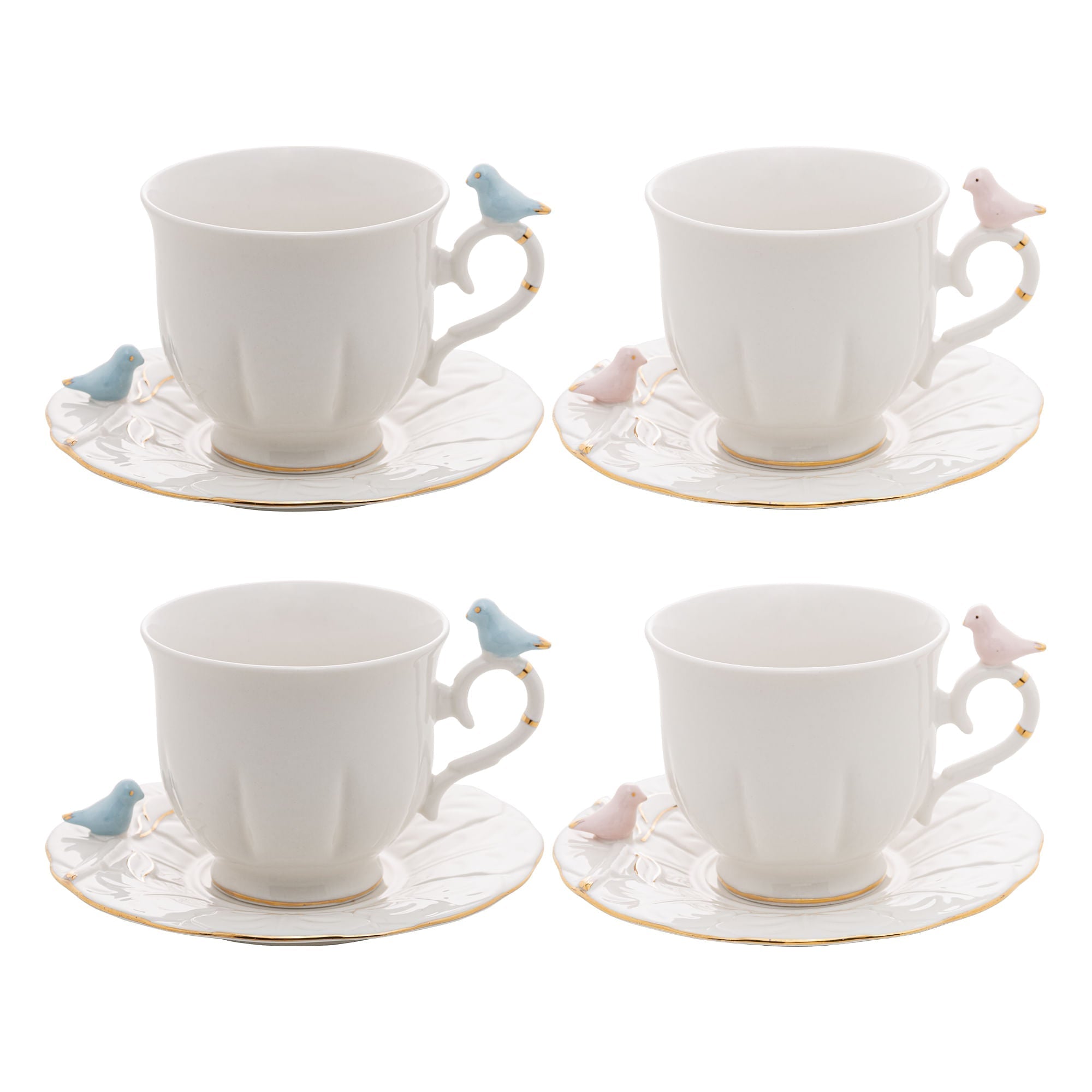 Jogo 4 Xicaras para Chá em Porcelana Birds Branca 200ml - Ela Decora