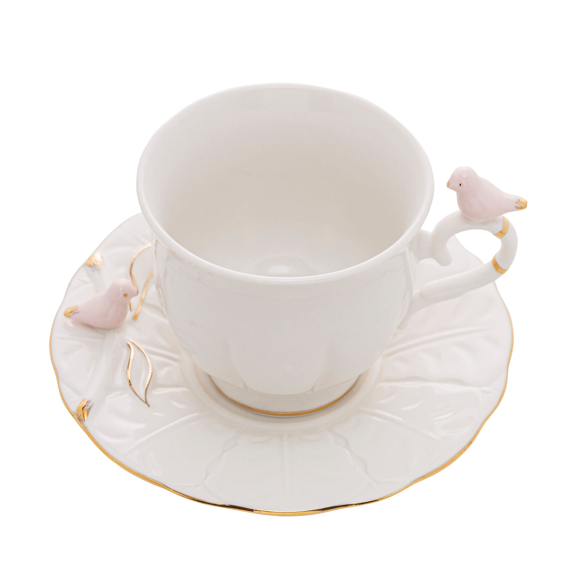 Jogo 4 Xicaras para Chá em Porcelana Birds Branca 200ml - Ela Decora