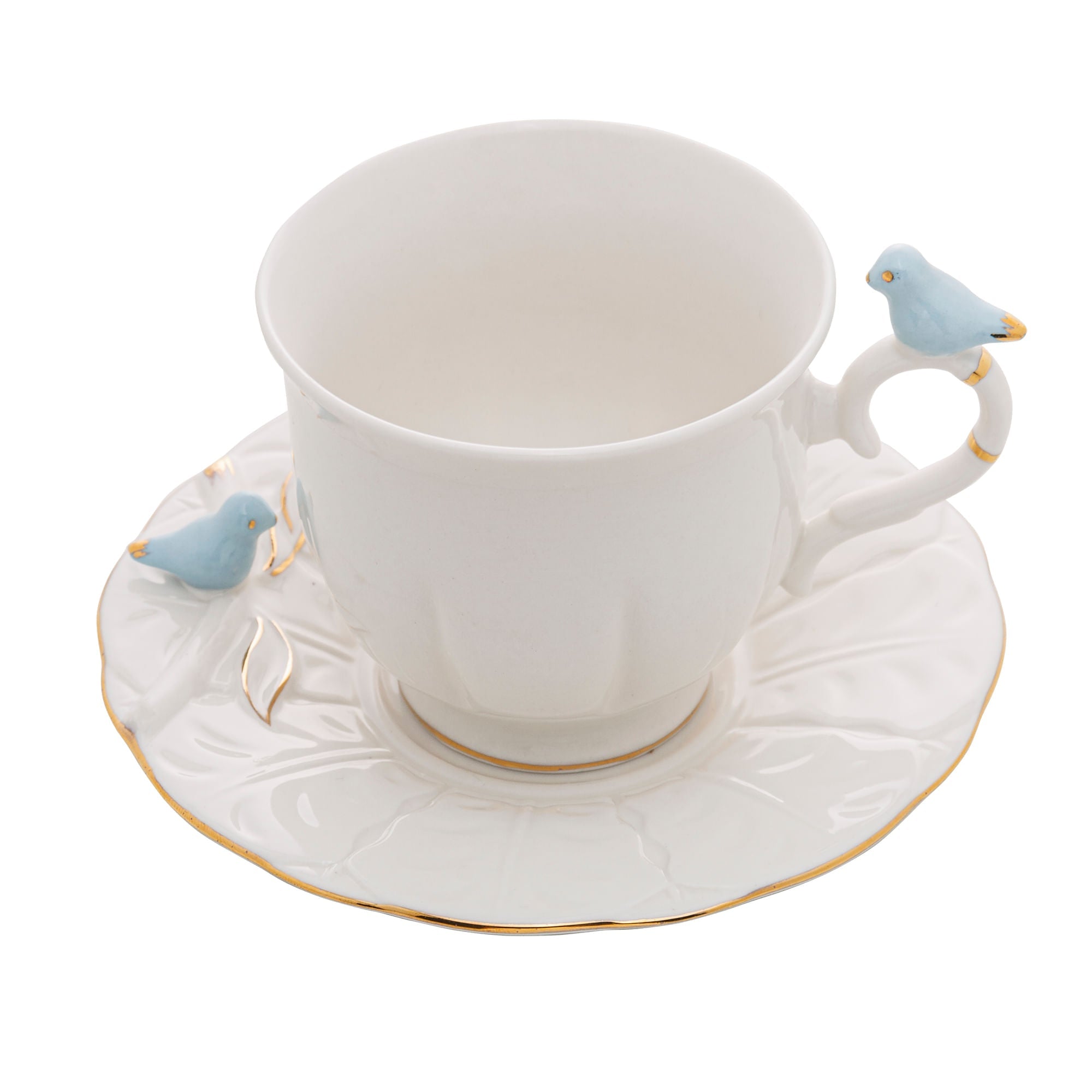 Jogo 4 Xicaras para Chá em Porcelana Birds Branca 200ml - Ela Decora