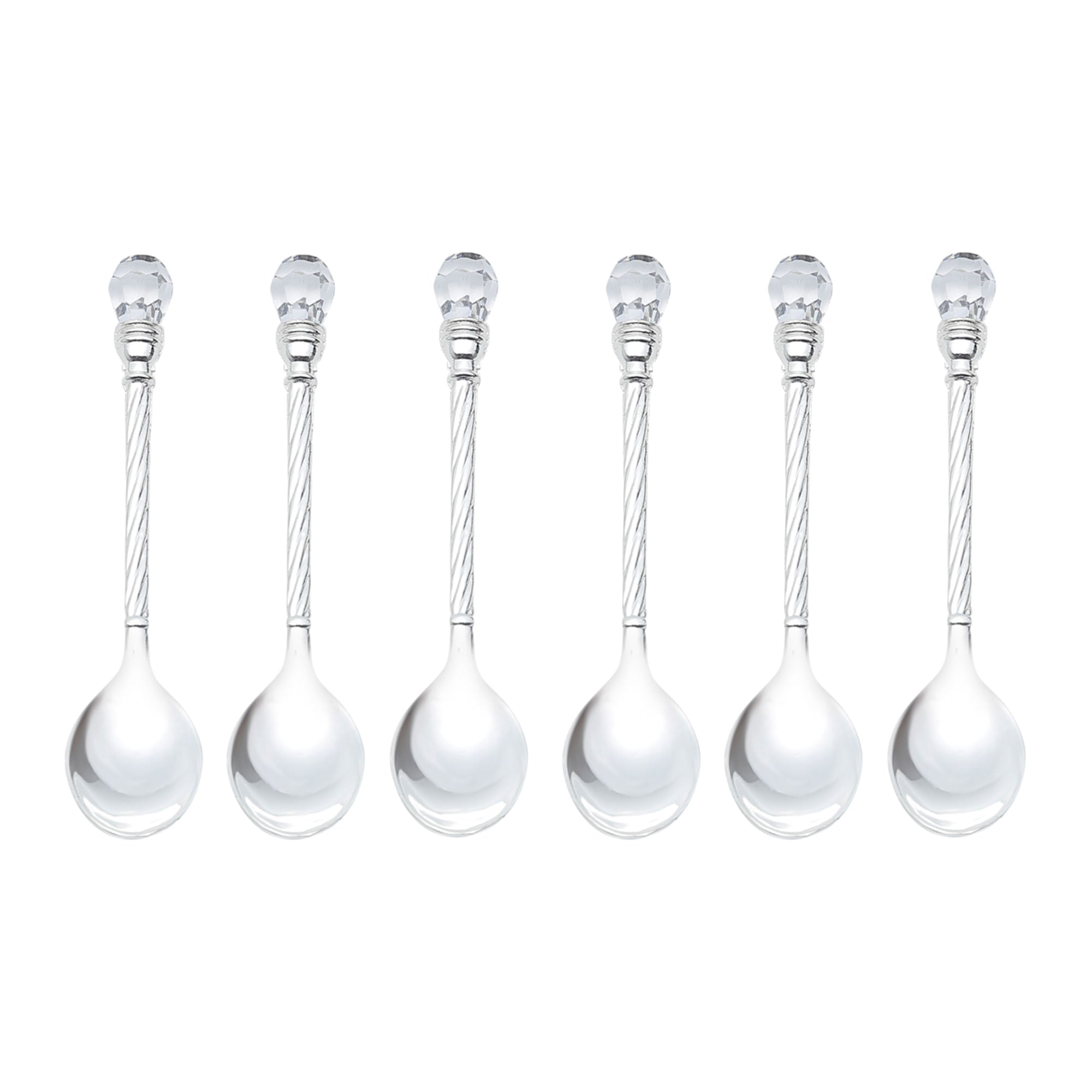 Jogo 6 Colheres de Café Zamac Crystal Niquelado 11cm - Ela Decora