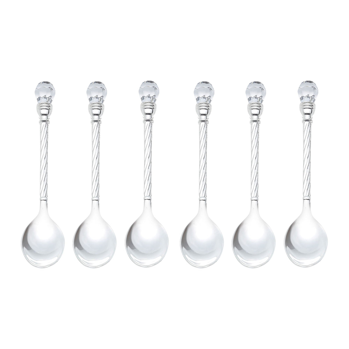 Jogo 6 Colheres de Café Zamac Crystal Niquelado 11cm - Ela Decora