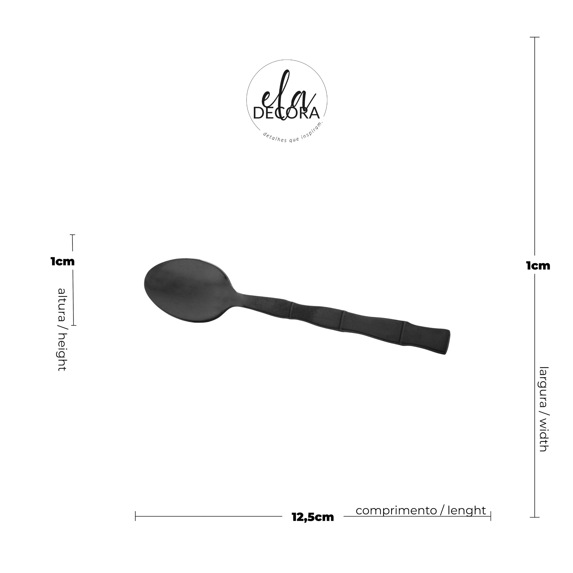Jogo 6 Colheres para Chá Estilo Bambu Aço Inox Elegant Preto Ônix 12,5 cm - Ela Decora