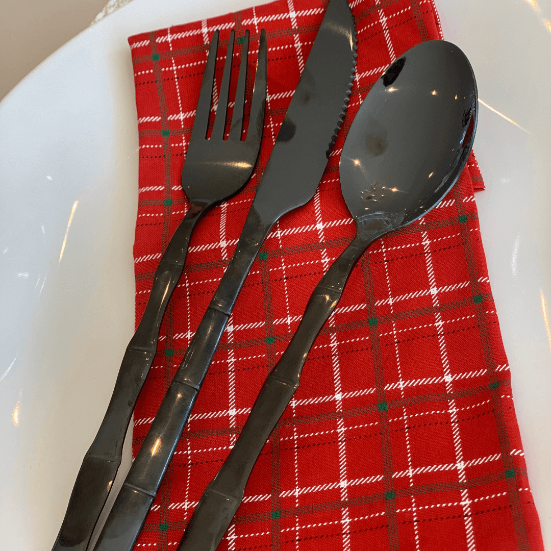 Jogo 6 Colheres para Mesa Estilo Bambu Aço Inox Elegant Preto Ônix 19,8 cm - Ela Decora