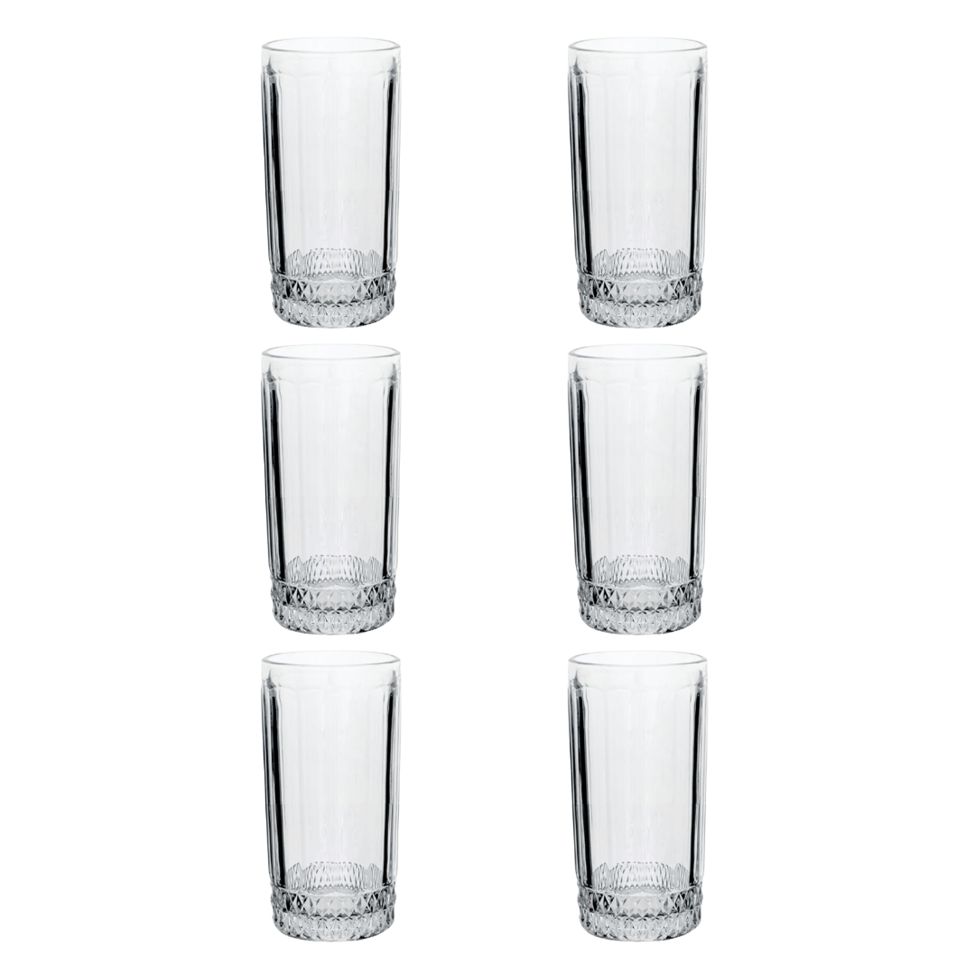 Jogo 6 Copos Altos em Vidro 360ml 15cm - Ela Decora