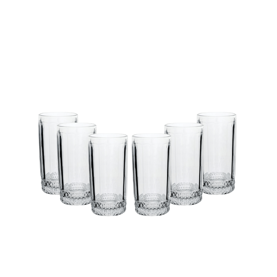 Jogo 6 Copos Altos em Vidro 360ml 15cm - Ela Decora