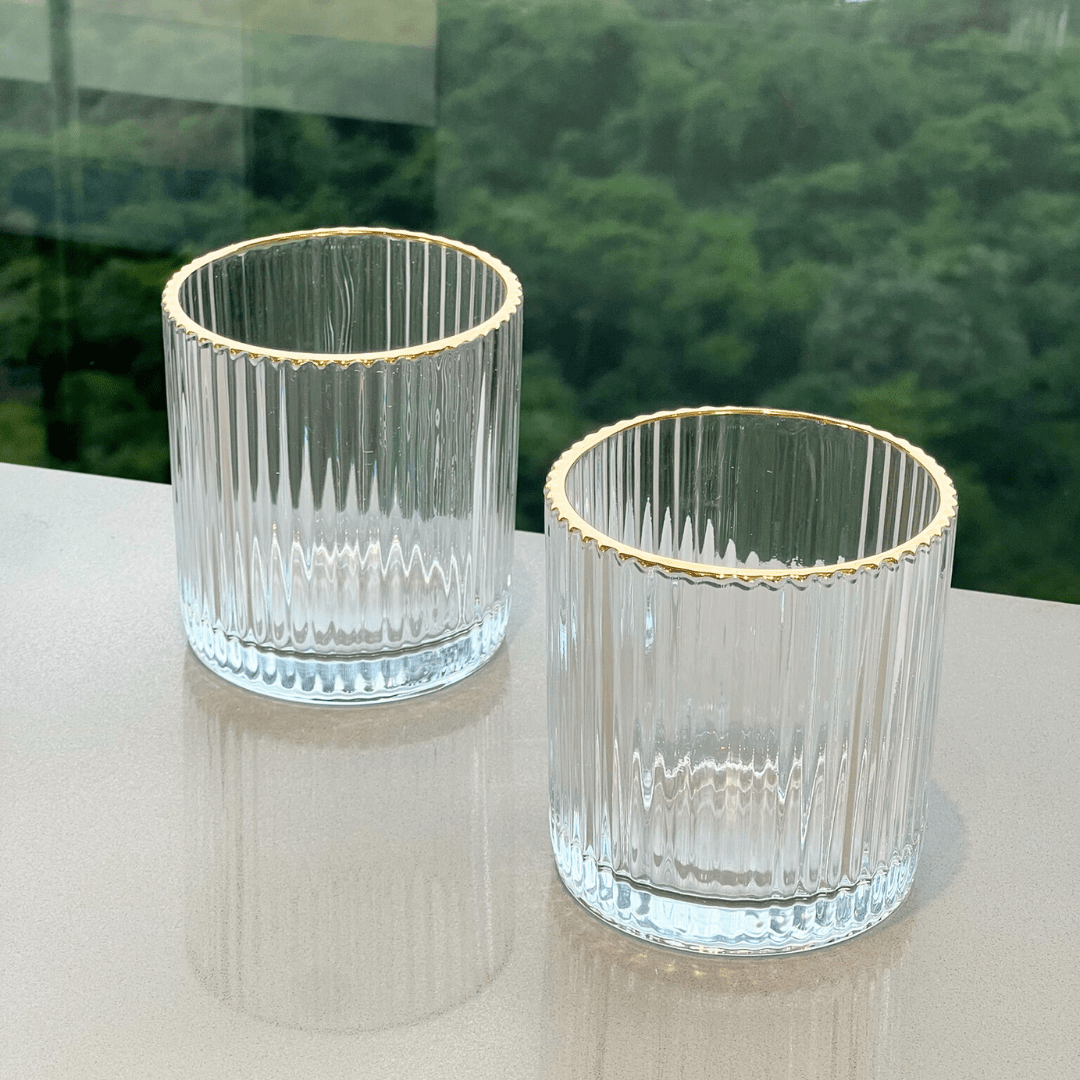 Jogo 6 Copos Baixos Whisky com Borda Dourada 320ml - Ela Decora