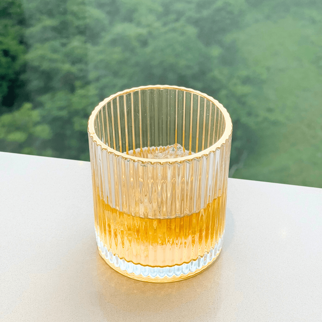 Jogo 6 Copos Baixos Whisky com Borda Dourada 320ml - Ela Decora