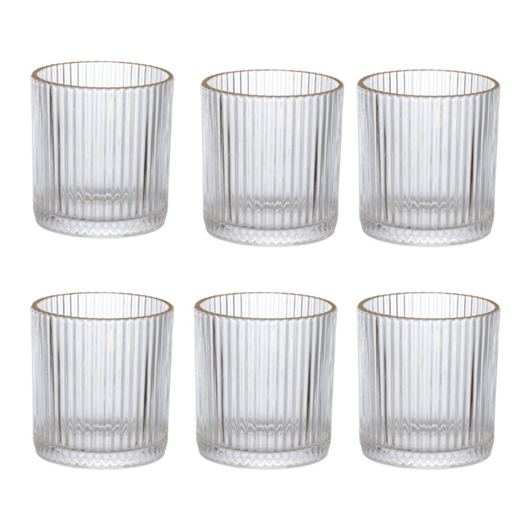 Jogo 6 Copos Baixos Whisky com Borda Dourada 320ml - Ela Decora