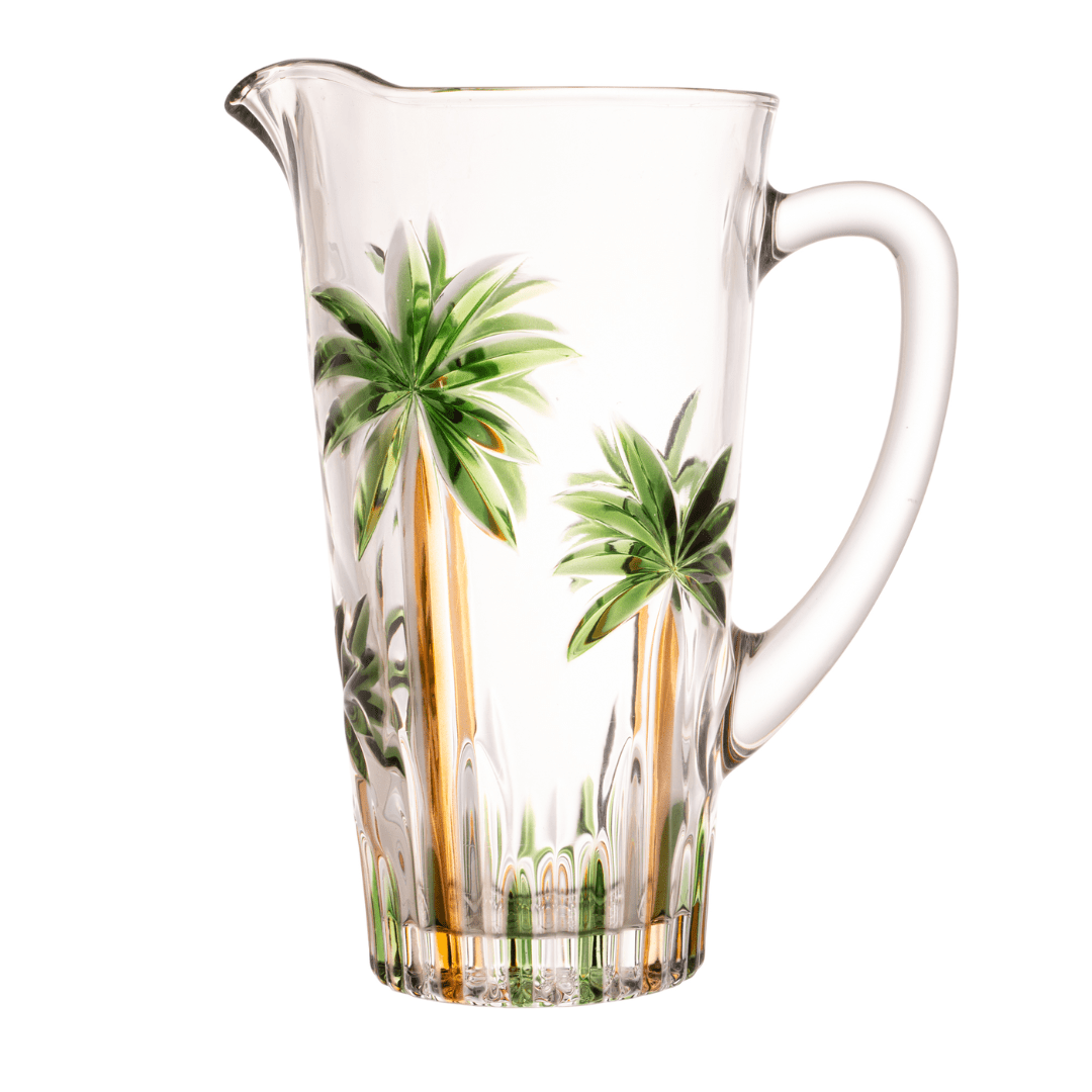 Jogo 6 Copos e 1 Jarra Cristal Palm Tree Handpaint - Ela Decora