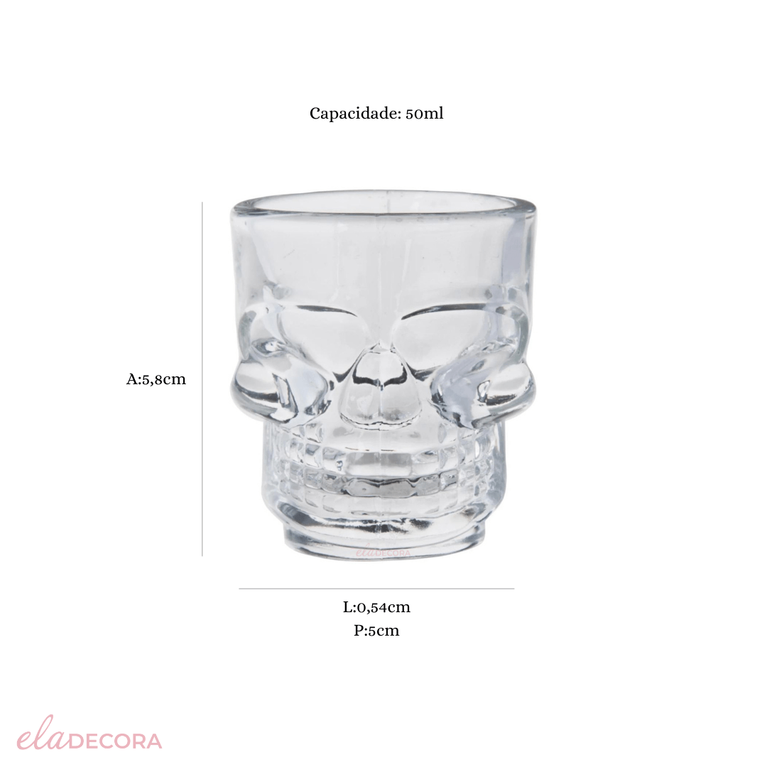Jogo 6 Copos para Shot em Vidro Skull Mug 50ml - Ela Decora