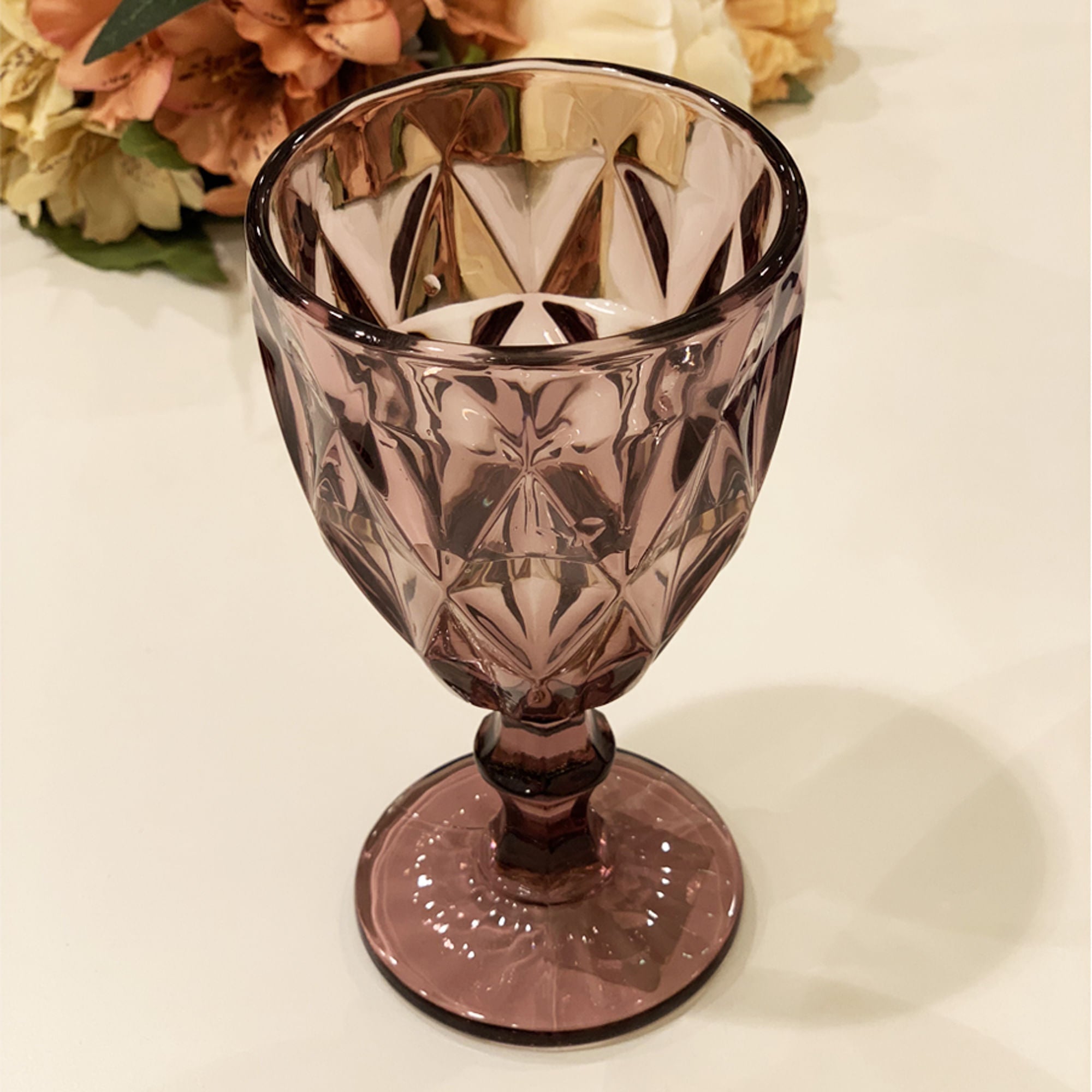 Jogo 6 Taças para Água de Vidro Diamond Lilás 325ml - Ela Decora