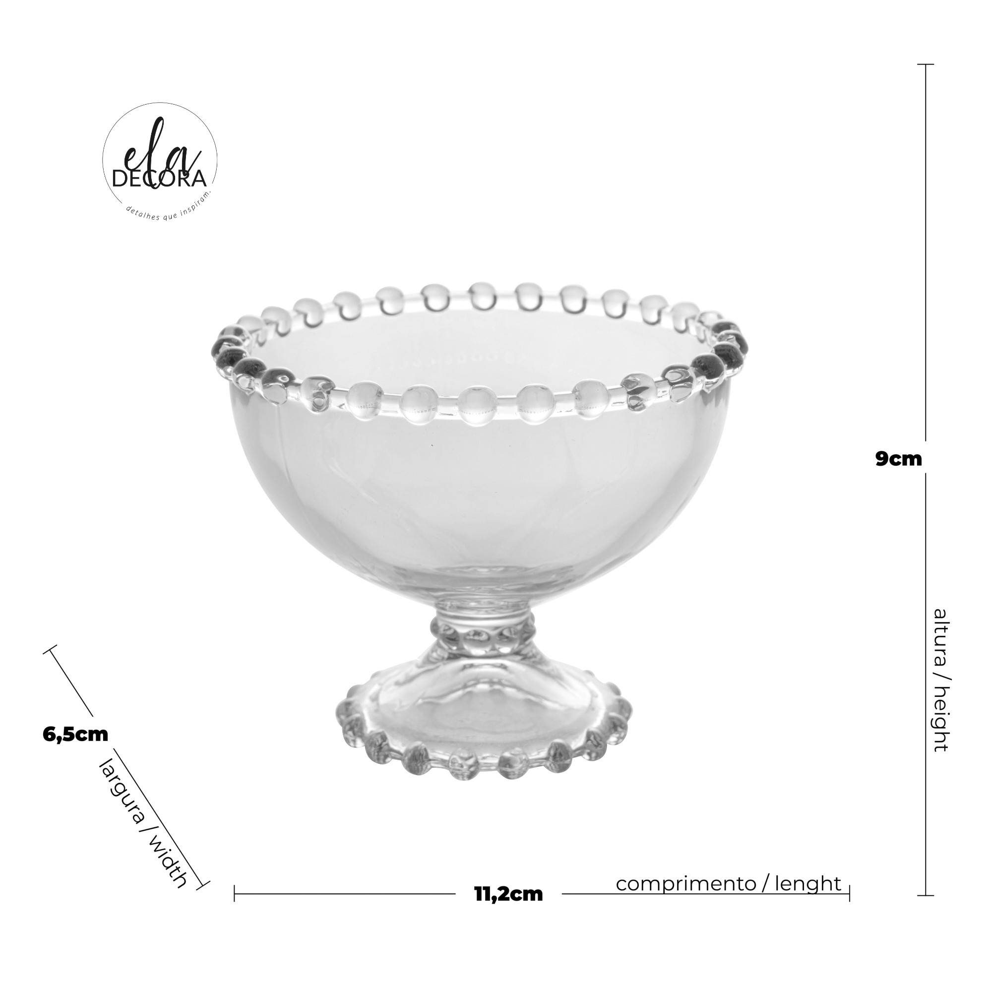 Jogo 6 Taças Para Sobremesa Cristal de Chumbo Pearl 11cm - Ela Decora