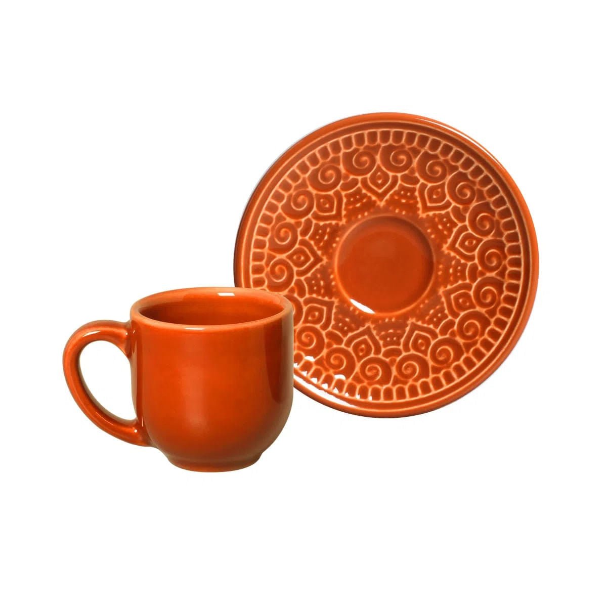Jogo 6 Xícaras de Café com Pires Agra Cantaloupe Laranja 112ml - Ela Decora