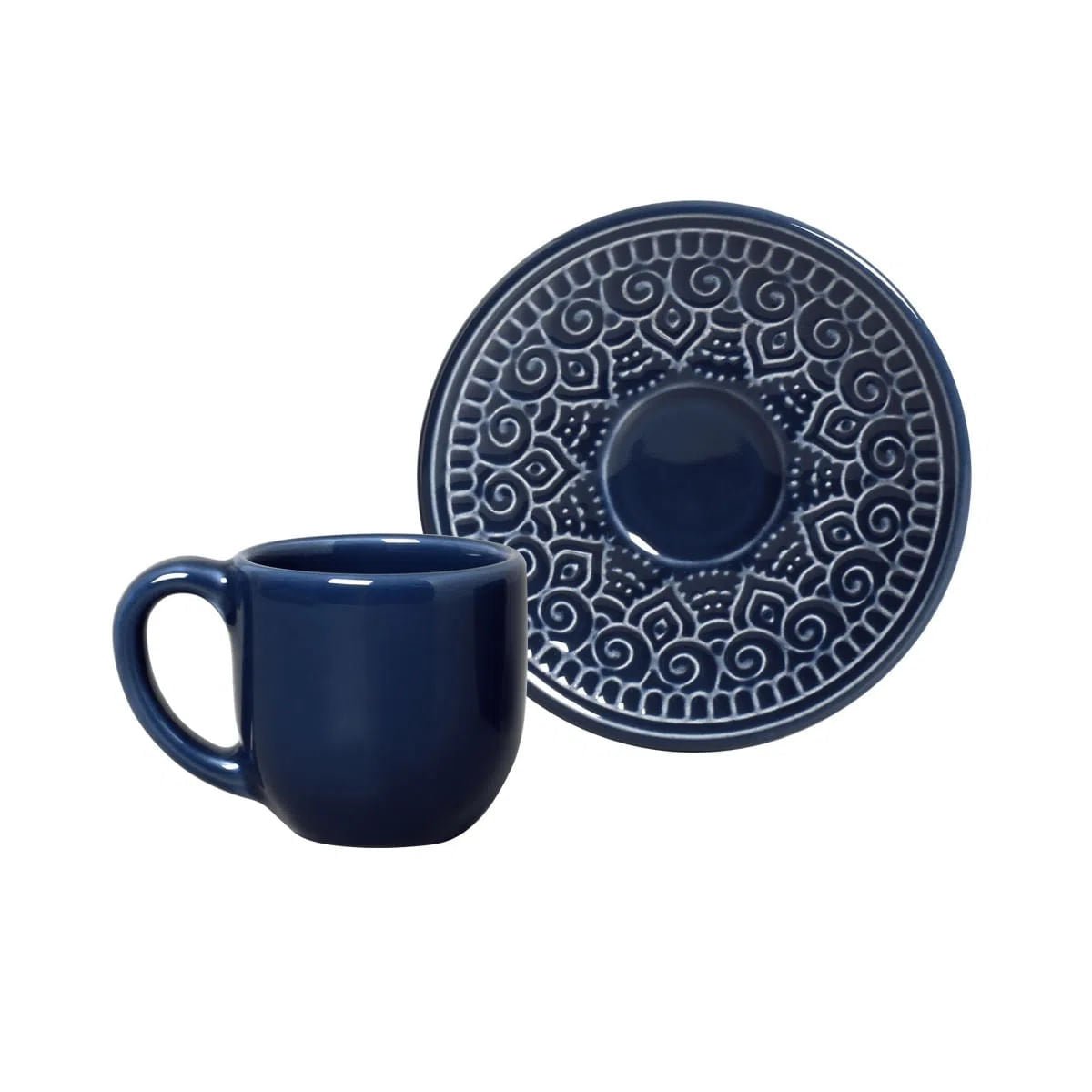 Jogo 6 Xícaras de Café com Pires Agra Deep Blue Azul 112ml - Ela Decora