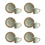 Jogo 6 Xícaras de Café com Pires Amassada Verde com Filete - Ela Decora