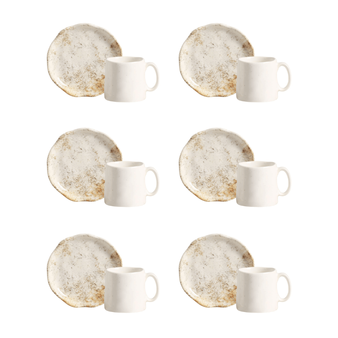 Jogo 6 Xícaras de Café com Pires Aspen Bege - Ela Decora