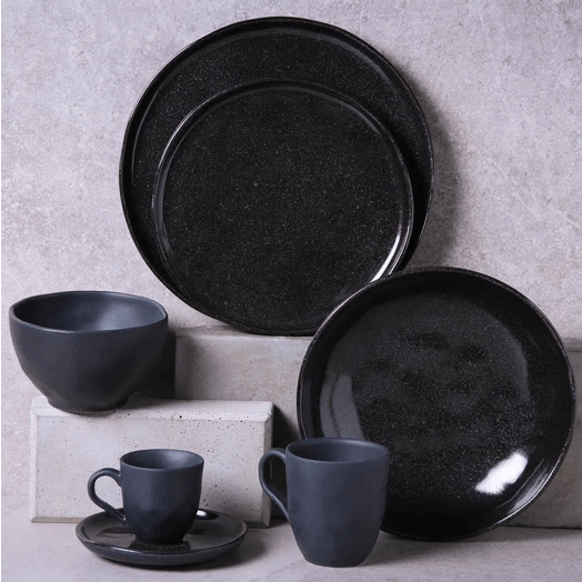 Jogo 6 Xícaras de Café com Píres Bio Black Sand 120ml - Ela Decora