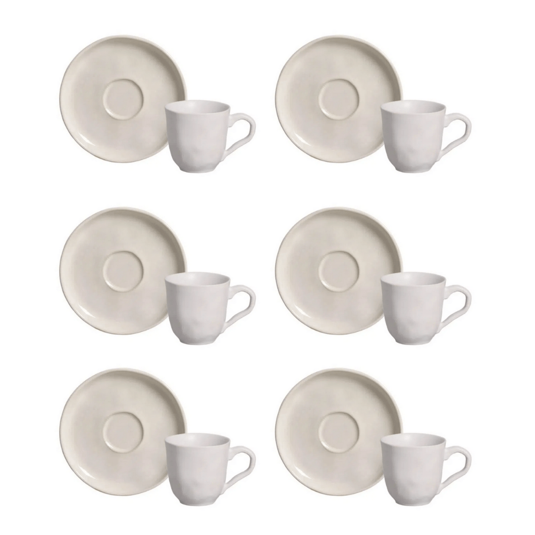 Jogo 6 Xicaras de Café com Píres Bio Clay Branca 120ml - Ela Decora