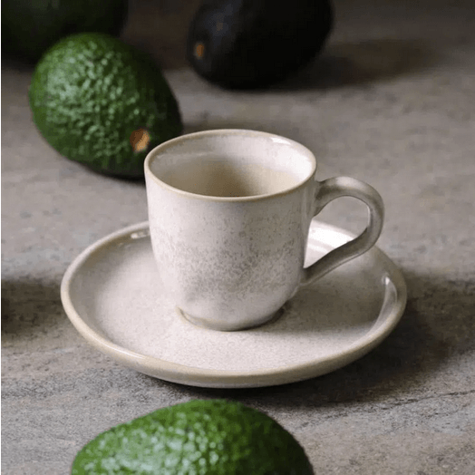 Jogo 6 Xícaras de Café com Píres Bio Latte Off White 120ml - Ela Decora