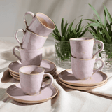Jogo 6 Xícaras de Café com Pires Bio Litchi Rosa 120ml - Ela Decora